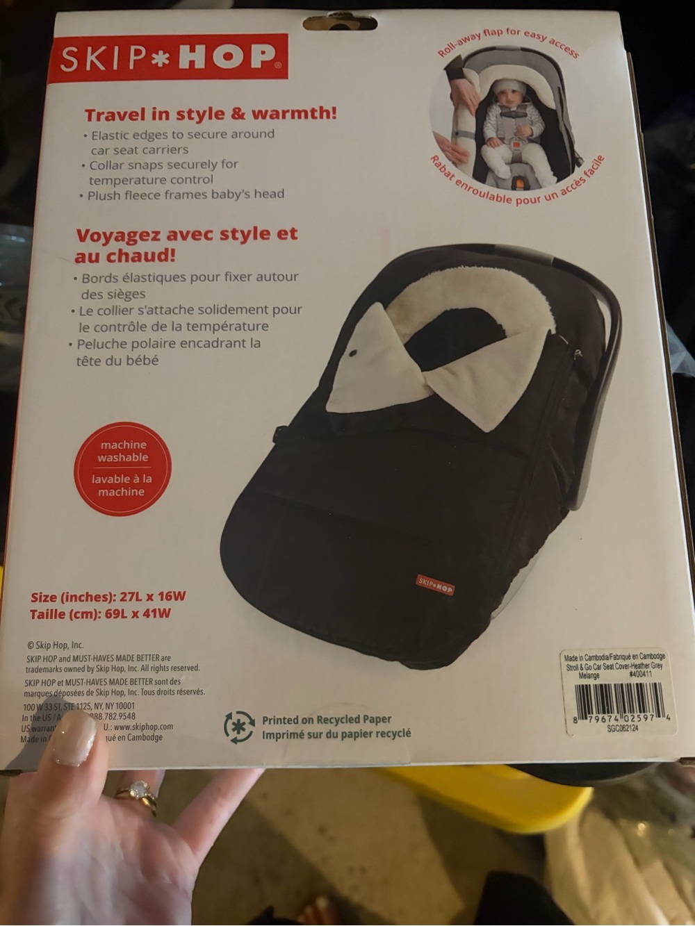 Skip Hop Black Car Seat Cover with Cream Fleece Trim